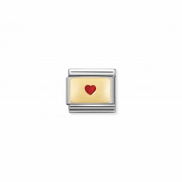 Classic Gold and Enamel Plate with Small Red Heart Charm