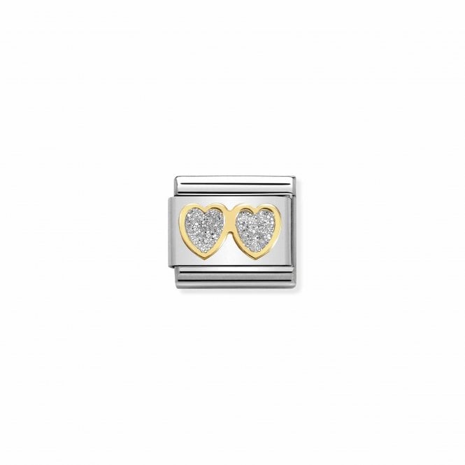 NOMINATION ITALY Classic Gold & Silver Glitter Double Hearts Charm
