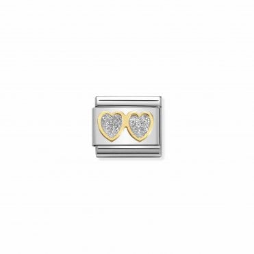 Classic Gold & Silver Glitter Double Hearts Charm