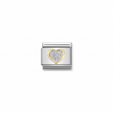 Classic Gold & Silver Glitter Heart Charm