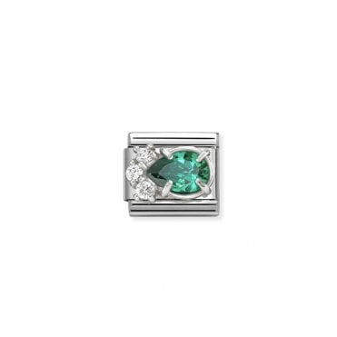 Classic Green and White CZ Drop Charm