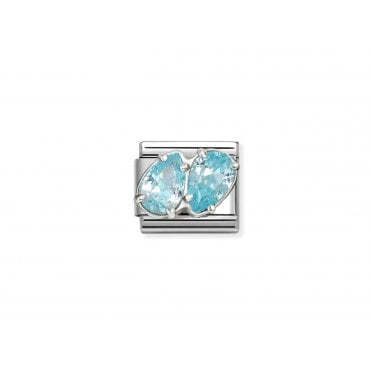 Classic Light Blue CZ Twin Drops Charm