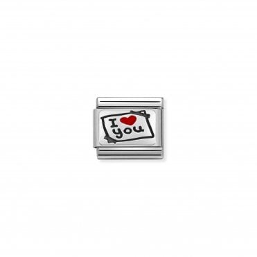 Classic Oxidised Silver and Enamel I Love You Card Charm