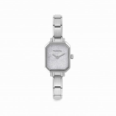 Classic Paris Rectangular Composable Silver Glitter Dial Watch
