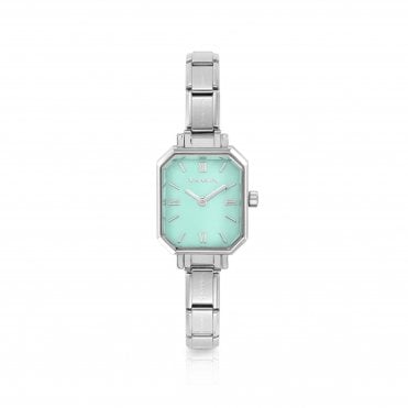 Classic Paris Stainless Steel Watch with Green Turquoise Dial