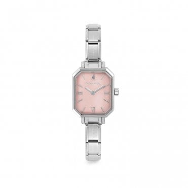 Classic Paris Stainless Steel Watch with Pastel Pink Dial