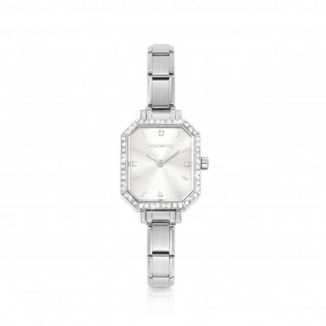 NOMINATION ITALY Classic Paris Sunray Silver Stainless Steel Watch with White Cubic Zirconia