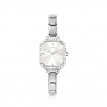 Classic Paris Sunray Silver Stainless Steel Watch with White Cubic Zirconia