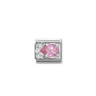 Classic Pink and White CZ Drop Charm