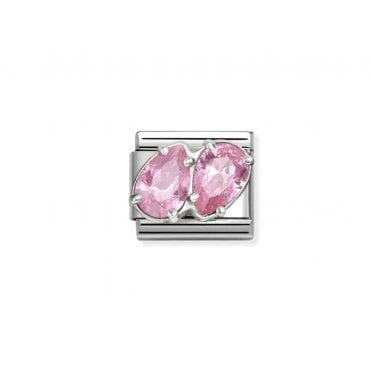 Classic Pink CZ Twin Drops Charm