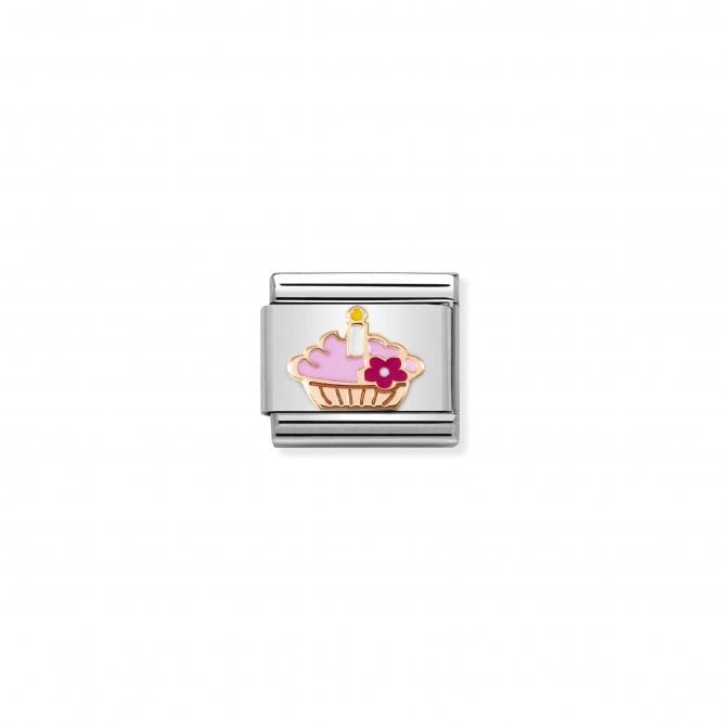NOMINATION ITALY Classic Rose Gold and Enamel Cupcake with Candle