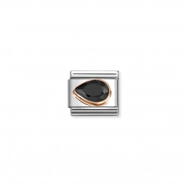 Classic Rose Gold Black CZ Left Drop Stone Charm