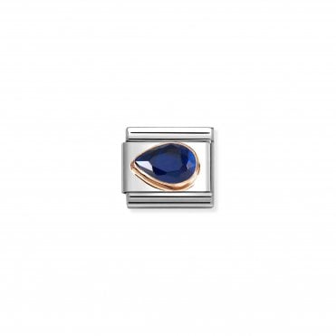 Classic Rose Gold Blue CZ Left Drop Stone Charm