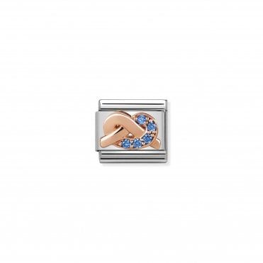 Classic Rose Gold & Blue CZ Mother And Son Bond Knot Charm