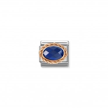 Classic Rose Gold Blue Faceted CZ Charm