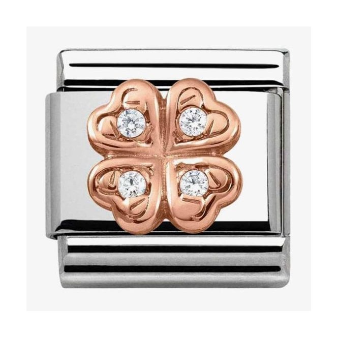 NOMINATION ITALY Classic Rose Gold Clover with White CZ Charm