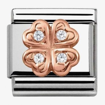Classic Rose Gold Clover with White CZ Charm