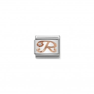 Classic Rose Gold & CZ Letter R Charm