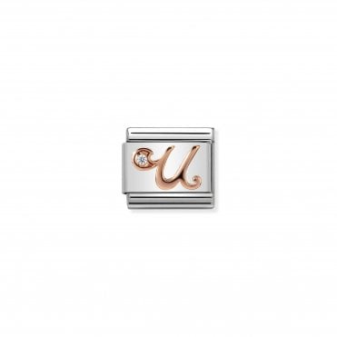 Classic Rose Gold & CZ Letter U Charm