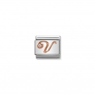 Classic Rose Gold & CZ Letter V Charm