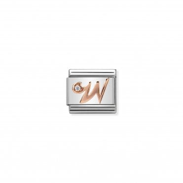 Classic Rose Gold & CZ Letter W Charm