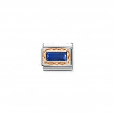 Classic Rose Gold Faceted Baguette Blue CZ Charm