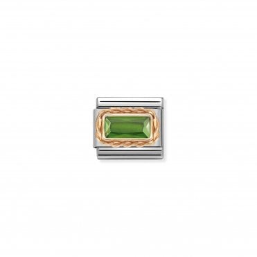 Classic Rose Gold Faceted Baguette Green CZ Charm