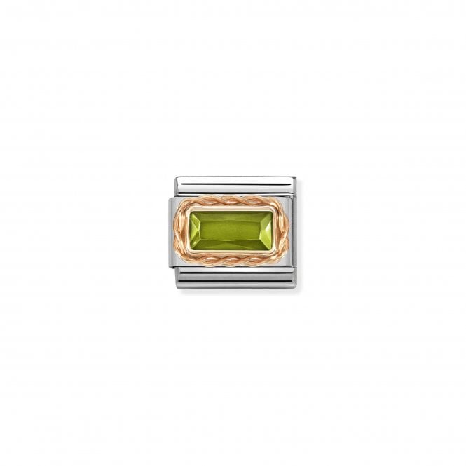 NOMINATION ITALY Classic Rose Gold Faceted Baguette Peridot Green CZ Charm