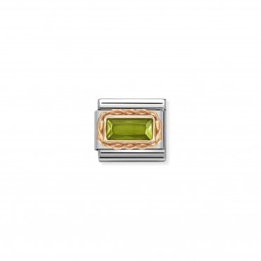 Classic Rose Gold Faceted Baguette Peridot Green CZ Charm