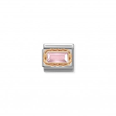 Classic Rose Gold Faceted Baguette Pink CZ Charm