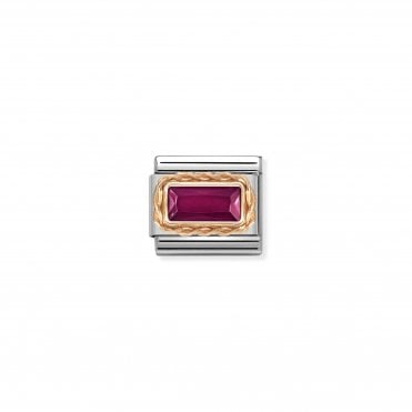 Classic Rose Gold Faceted Baguette Red CZ Charm
