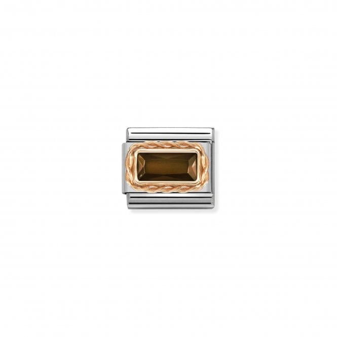 NOMINATION ITALY Classic Rose Gold Faceted Baguette Smoky CZ Charm