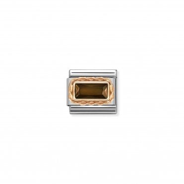 Classic Rose Gold Faceted Baguette Smoky CZ Charm