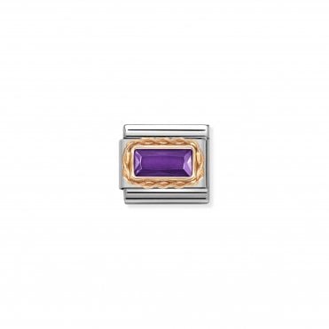 Classic Rose Gold Faceted Baguette Violet CZ Charm