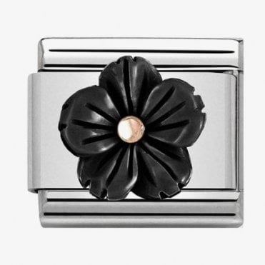 Classic Rose Gold Flower Onyx Charm