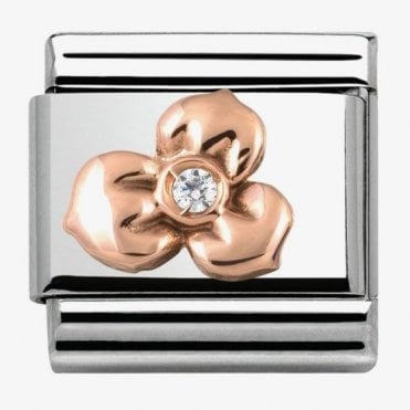 Classic Rose Gold Flower with CZ Stone Charm