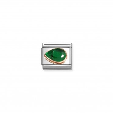 Classic Rose Gold Green CZ Left Drop Stone Charm