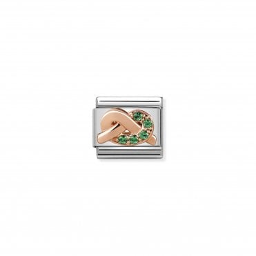 Classic Rose Gold & Green CZ Luck Knot Charm