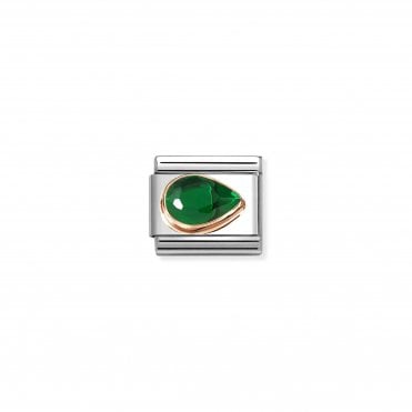 Classic Rose Gold Green CZ Right Drop Stone Charm