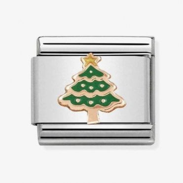 Classic Rose Gold Green Enamel Christmas Tree Charm