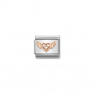 Classic Rose Gold Heart with Wings CZ Charm