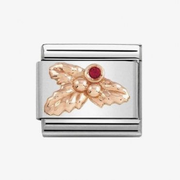 Classic Rose Gold Holly with Red CZ Charm