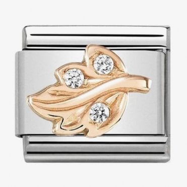 Classic Rose Gold Leaf with CZ Charm