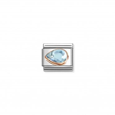 Classic Rose Gold Light Blue CZ Left Drop Stone Charm