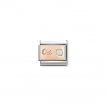 Classic Rose Gold October White Opal Charm