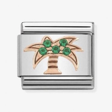 Classic Rose Gold Palm Tree with Green CZ Charm