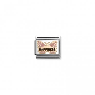 Classic Rose Gold Pink Butterfly HAPPINESS Charm