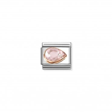 Classic Rose Gold Pink CZ Right Drop Stone Charm