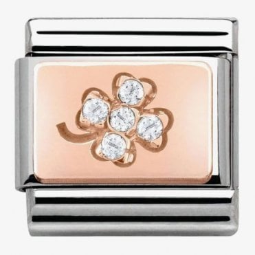 Classic Rose Gold Plate Clover with CZ Charm