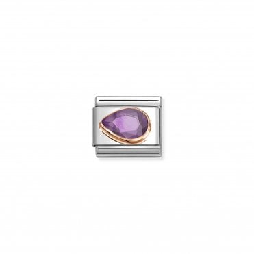 Classic Rose Gold Purple CZ Left Drop Stone Charm